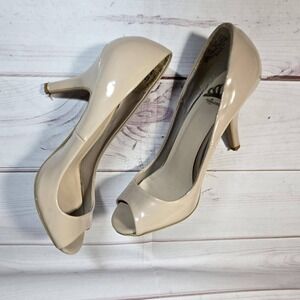 Fergilicious -Nude Open Toe Heels Classic‎ Pumps Dressy Beige Heels - Womens 6.5